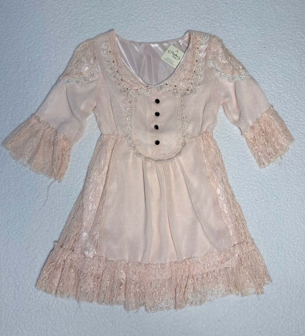 Hamilton Boutique Pink Lace Ruffle Mini Dress with Pearl Embellishments Size YS